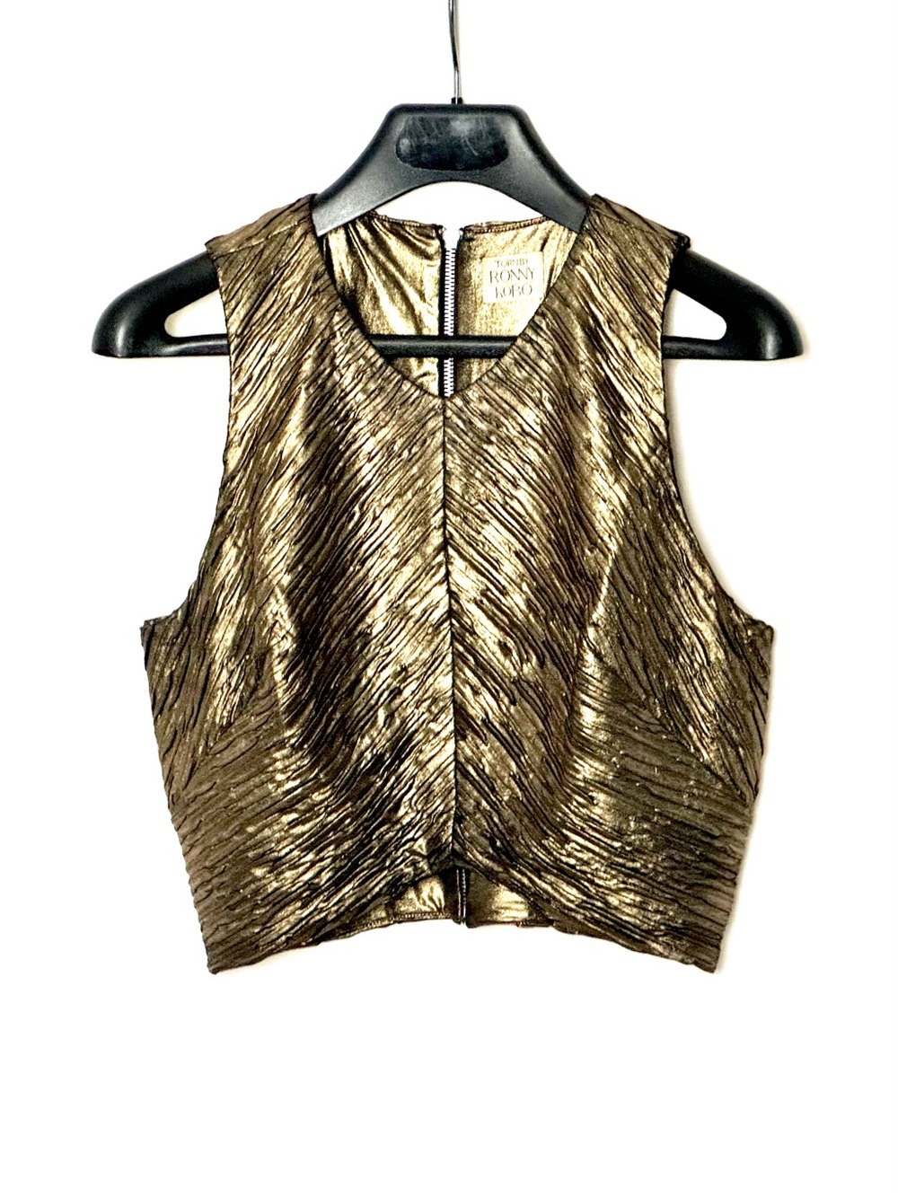 Torn by Ronny Kobo Metallic Gold Bronze Sleeveless Top w/Back Zip Size Large